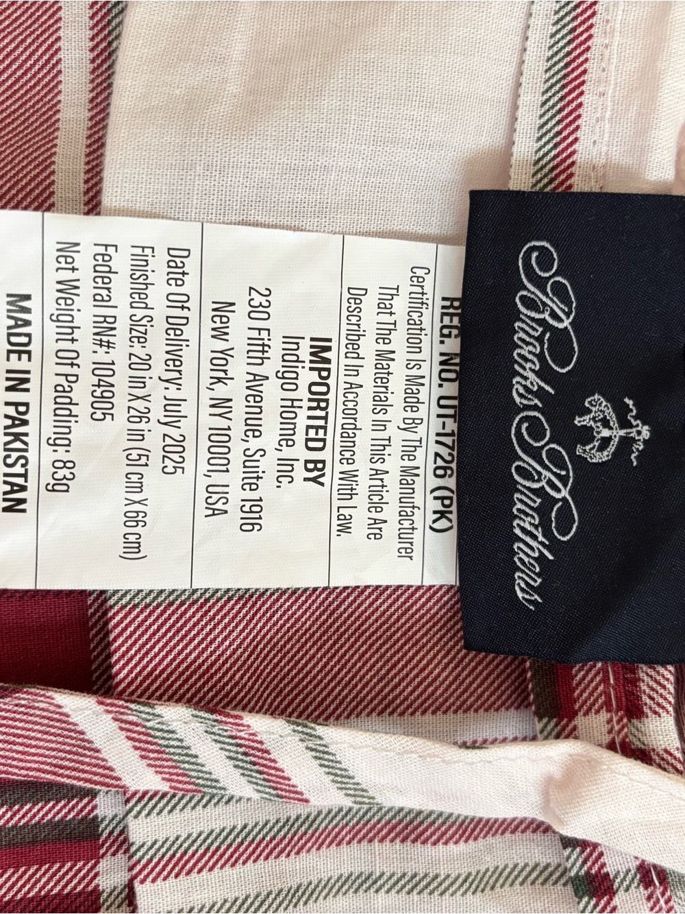 Brooks Brothers Red and Green Striped coverlet and 2standard shams